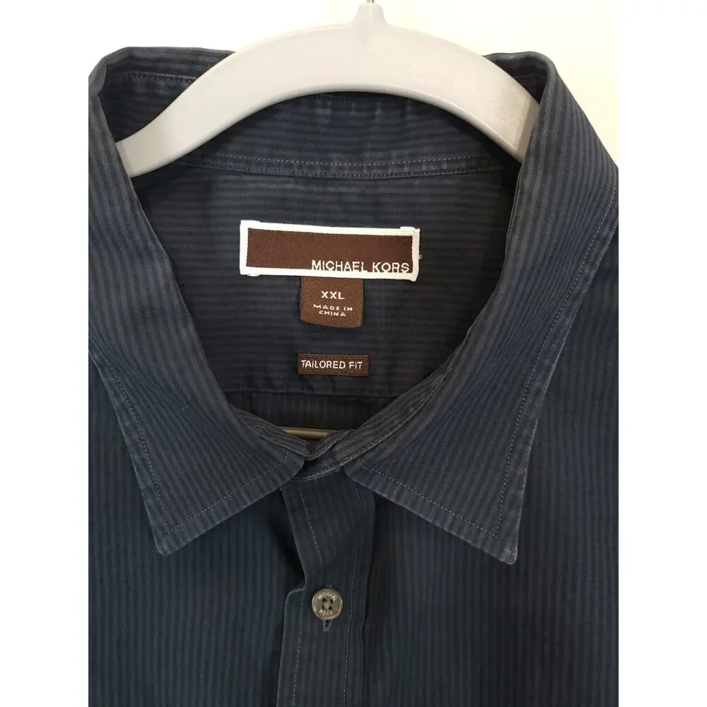Michael Kors Button Down Shirt Stripe Ombre Men XXL Blue Long Sleeve Casual
